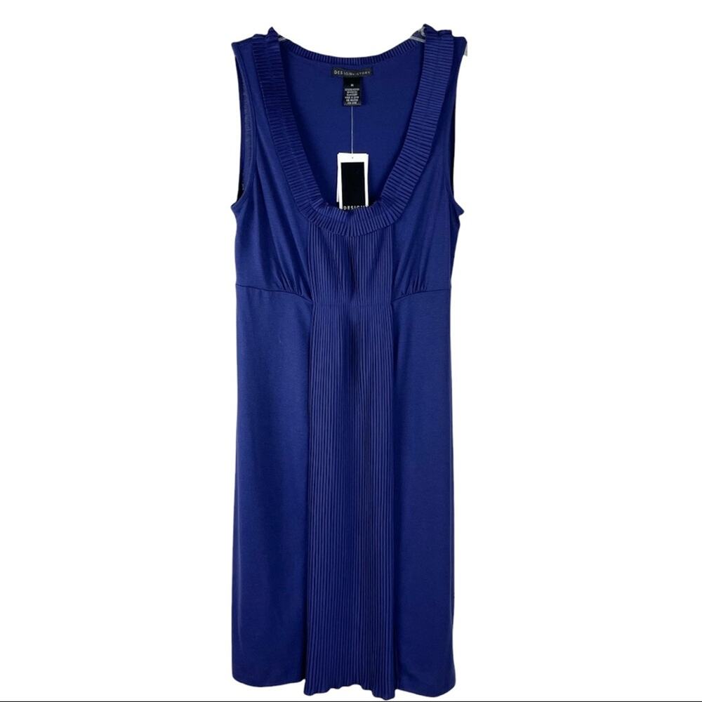 Design History blue ruffle pleated ribbed stretchy midi dress